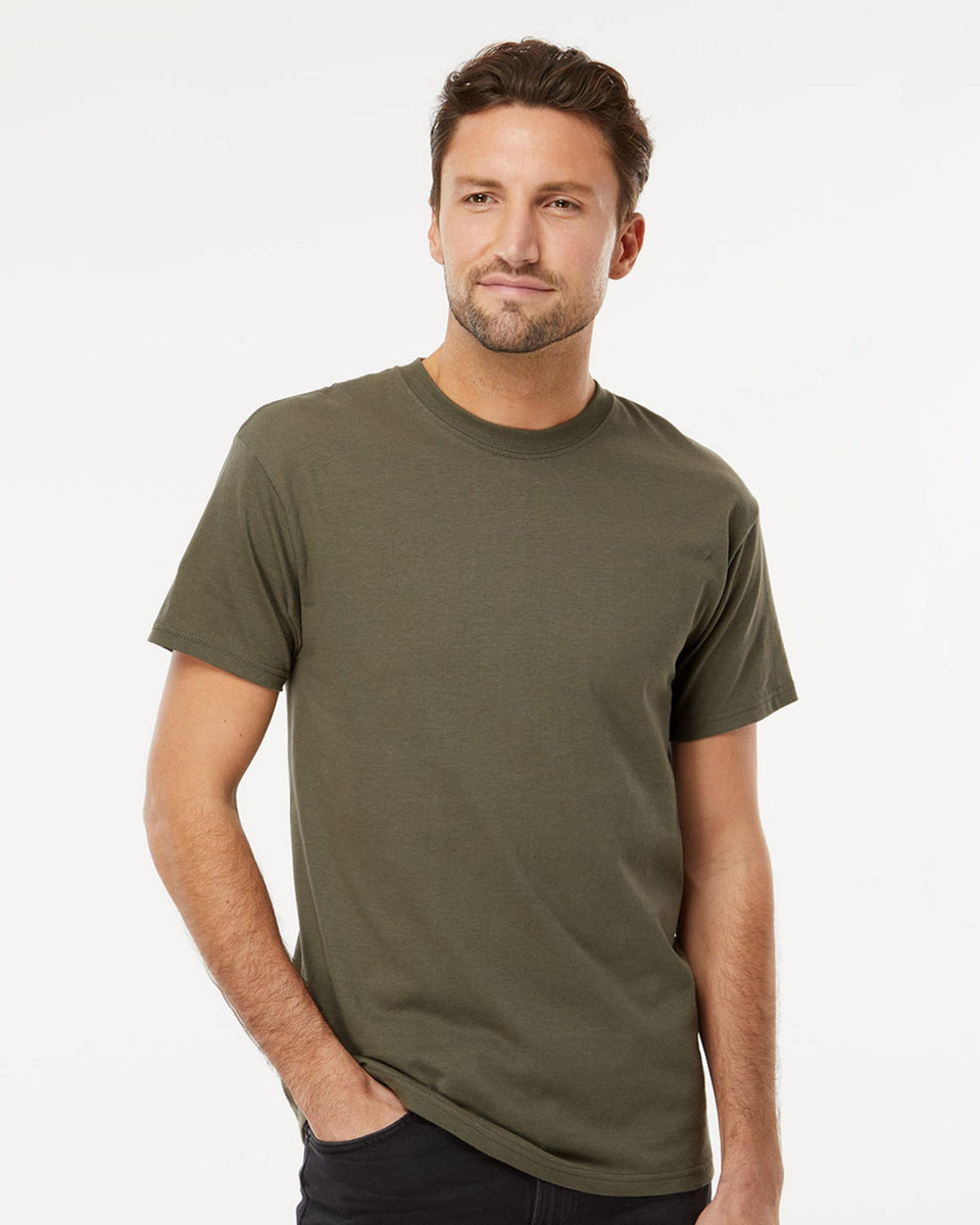 Camiseta De Algodón Pesado G500 - Verde Militar, Talla Medium, 100% Algodón O Mezclas