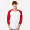 Adulto Raglan 3∕4 Peso Ultra Heavy Weight Suave Textura 5540 Blanco / Rojo Brillante